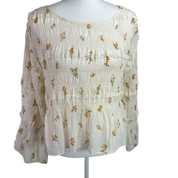 Rebecca Taylor Ines Smocked Blouse Floral Cream Top Size S - Picture 3 of 15